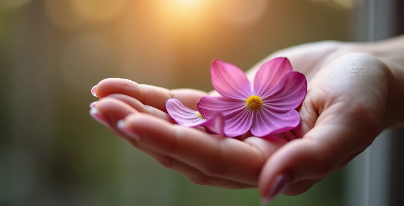 Main tenant délicatement différentes nuances de pétales colorés